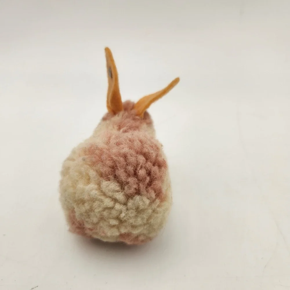 Vintage Steiff Pink Cream Wool Pompon Bunny Rabbit Miniature Metal Button Ear
